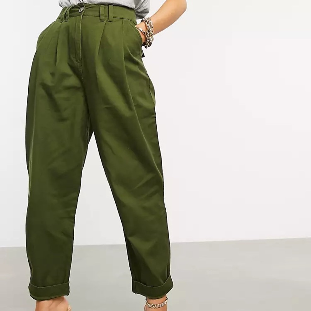 Asos ovoid pleat front peg pants in khaki